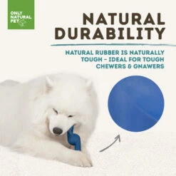 Only Natural Pet Natural Rubber Bond Building Fetch And Tug Dog Toys -Pet Sales Store DarkBlueFling FletchDurabilityInfographic