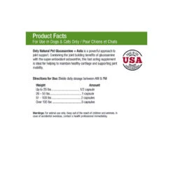 Only Natural Pet Glucosamine + Asta Joint Supplement For Dogs & Cats -Pet Sales Store Glucosamine Asta Product Facts
