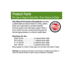 Only Natural Pet Immune Strengthener Support Supplement For Dogs & Cats -Pet Sales Store ImmuneStrengthenerProductFacts