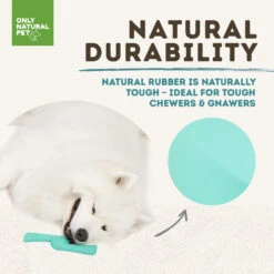 Only Natural Pet Natural Rubber Bond Building Fetch And Tug Dog Toys -Pet Sales Store TealFling FletchDurabilityInfographic