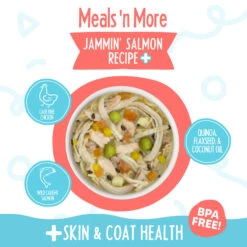 Weruva Meals 'n More Skin & Coat Wet Dog Food -Pet Sales Store WeruvaMeals nMoreSkin CoatWetDogFoodJammin SalmonInfographic